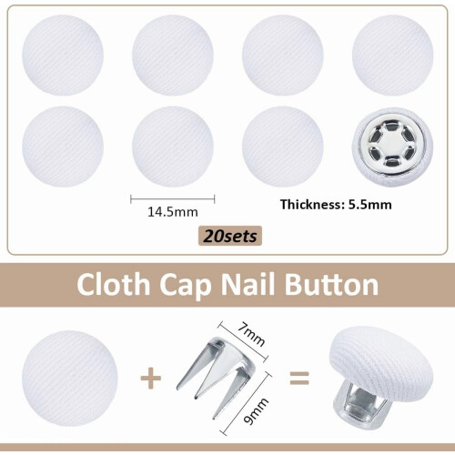 White Cotton Cap Top Buttons for Hat Repair 20pcs