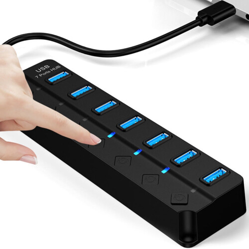 7 Port USB Hub Expander for Computer High Speed 5Gbps Data Transmission and Backup Power