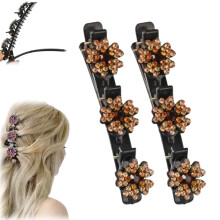 Crystal Stone Braided Hair Clips Rhinestone Flower Design