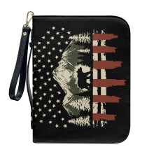 American Flag Forest Bear PU Leather Bible Cover for Women & Men – Lightweight, Detachable Wristlet Strap, Compatible with Standard Bibles