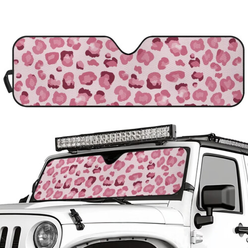 Foldable Pink Leopard Windshield Sun Shade Aluminum Foil 1