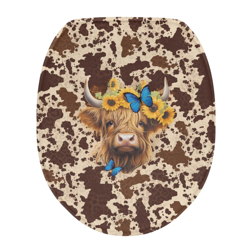 Sunflower Highland Cow Toilet Lid Cover Â Full Coverage, Easy Install, Compatible With Standard Toilets 9027700142725
