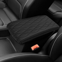Upgraded Memory Cotton Car Armrest Box Pad, Leather Console Cover for SUV/Truck – Black Wave Pattern, Compatible with Universal Style