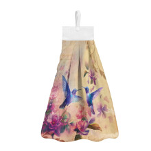 Flower Hummingbird Hanging Kitchen Dish Towel – Lightweight, Easy-Clean, Decorative Hand Towel with Hanging Loop