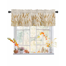 Fall Valances for Windows, Vintage Watercolor Wheat Linen Rod Pocket Short Curtains, 60"x18", Compatible with Standard Rods