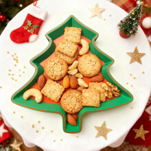 Plato de cerámica con forma de árbol de Navidad y borde ondulado (1 pieza)
