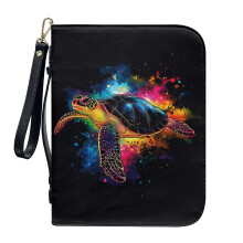 Splatter Turtle PU Leather Bible Cover for Women & Men – XL, Detachable Wristlet Strap, Church Bag, Daily Use & Gift, Compatible with Standard