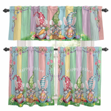 Happy Easter Kitchen Curtains & Valances Set – Watercolor Gnomes, Eggs, Florals, Greenery, Rainbow, Wood Grain, Rod Pocket, 27.5x24in