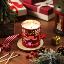 Bougie de Noël en cire de soja, motif ajouré, rouge, aux baies de Noël