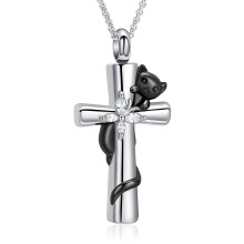 Cat Cremation Jewelry for Ashes for Pet Cross Urn Necklace for Ashes Stainless Steel Ashes Pendant Keepsake Memorial Jewelry for Cat Ashes