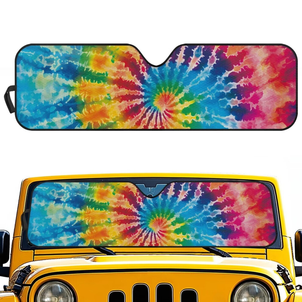Colorful Tie-Dye Windshield Sun Shade For 2007Â2023 Jeep Wrangler (Tj/Jk/Jku) Â Compatible With Jeep, Foldable, Uv-Blocking 9422877511952
