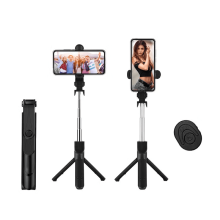 Selfiestangstativ svart, 5-seksjoners uttrekkbar med fjernkontroll