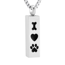 Paw Urn Cremation Necklace for Ashes – Dog/Cat Paw Print Bar Pendant, Pet Memorial Jewelry, Compatible with Ashes Storage