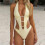 Women's solid color beaded cutout one-piece swimsuit with 1