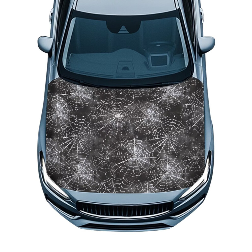Weatherproof Car Hood Cover With Elastic & Cobweb Print Â Protection And Decoration, Compatible With Most Cars 9399596720081