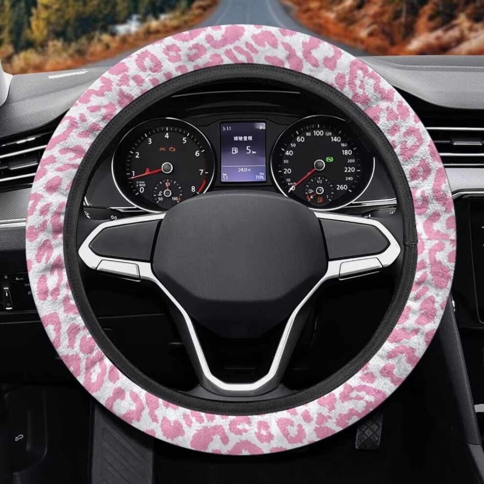 Cow Print Fluffy Steering Wheel Cover, 15 Inch, Soft Warm Protector For Suv/Sedan Â Compatible With Most Cars Pink 9399596232102