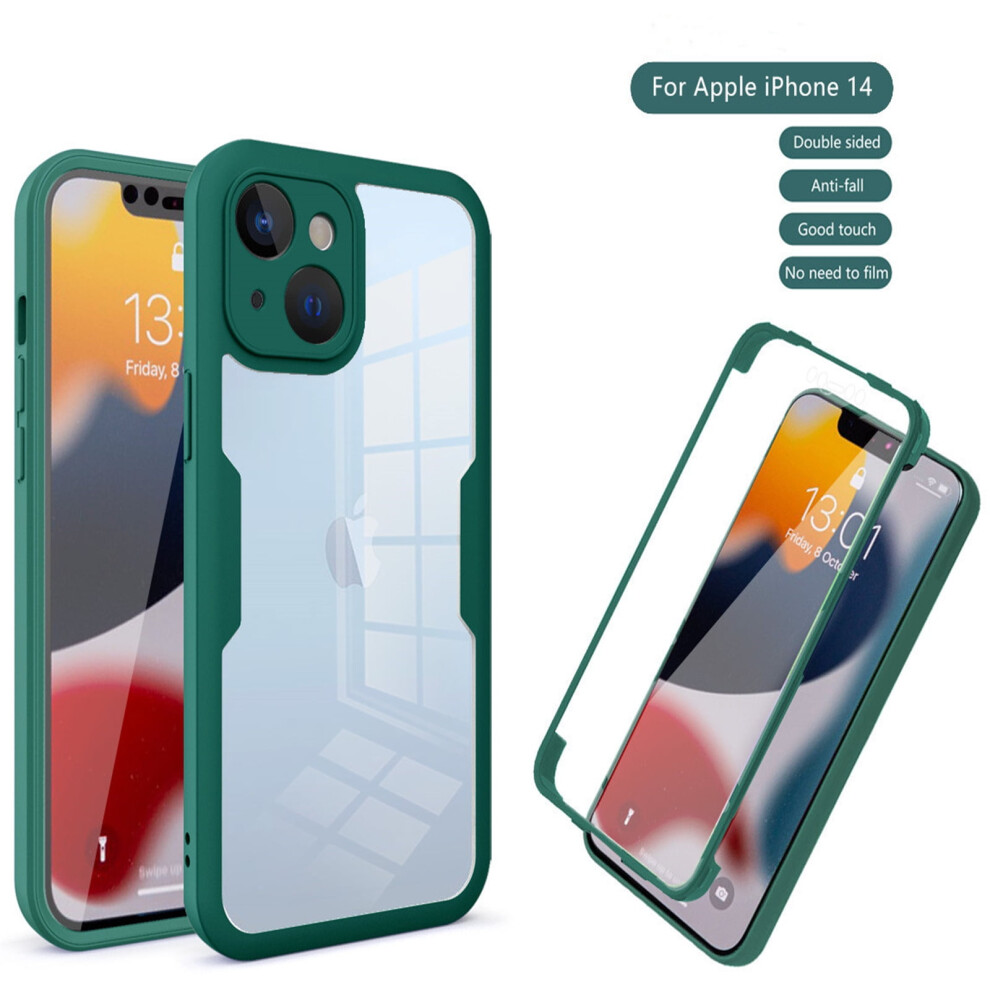 Clear Iphone 14 Case With Built-In Screen & Lens Protector, Transparent Rugged Tpu Full Body Case Â Deep Green 9399596230429