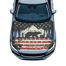 Mountain Bear American Flag Car Hood Cover – Heat-Resistant, Waterproof, Compatible with Cars, SUVs, Trucks & Vans