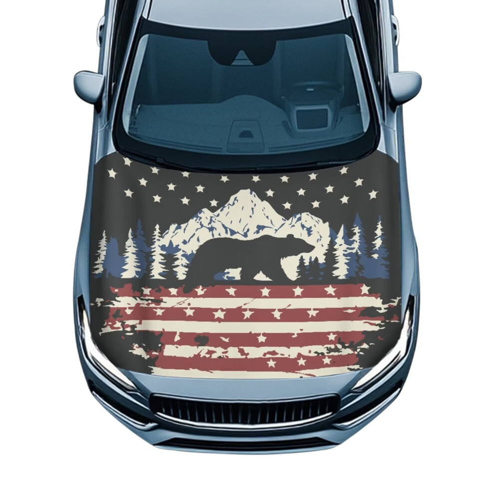 American Flag Car Hood Cover Mountain Bear Heat-Resistant 9087558960452