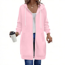 Women's Longline Hooded Sweatshirt with Front Pockets Two-Way Zipper Long Sleeve Oversized Fit Casual and Comfortable