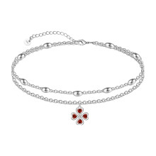 Dainty 925 Sterling Silver Four-Leaf Clover Ankle Bracelet for Women – Celtic Knot, Boho, Adjustable, Compatible with Beach & Layered Styling