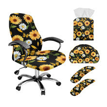 Ensemble de 5 housses de chaise de bureau noires Ă motif papillon et marguerite en PU