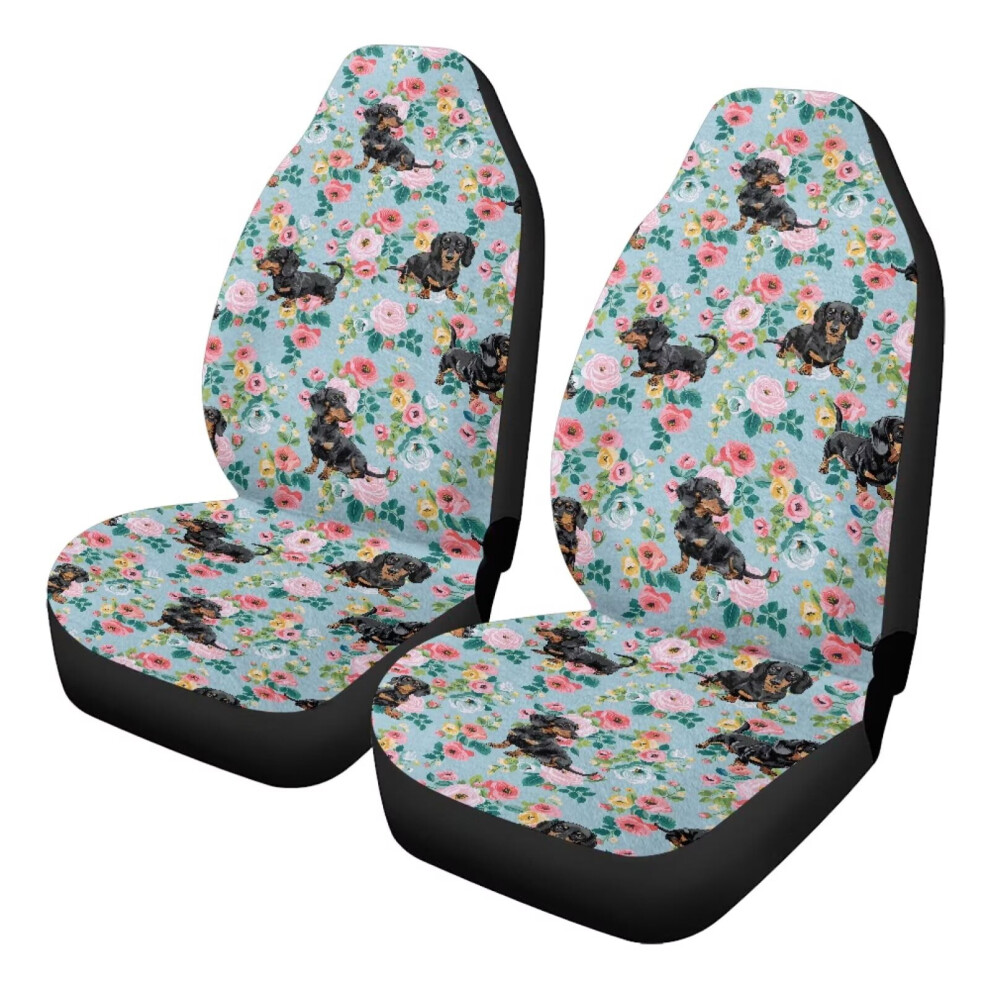 2Pcs Front Seat Covers, Soft Fleece With Flower Dachshund Design, Universal Fit For Sedan/Suv/Pickup/Van, Compatible With All Cars Coral 9399596720586
