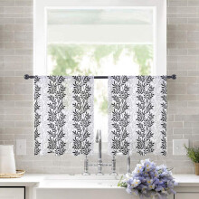 Sheer Curtains Black & White Leaf Design 52x45 Inch Light