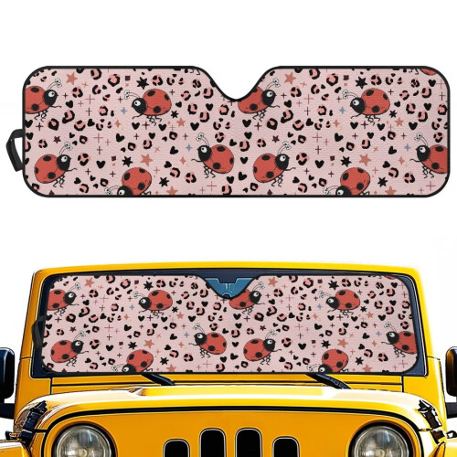 Foldable Ladybug Leopard Print Sun Shade for Jeep Wrangler
