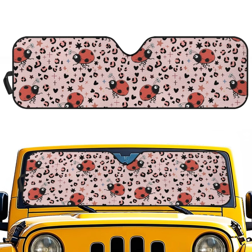 Foldable Ladybug Leopard Print Windshield Sun Shade Compatible With Jeep Wrangler 1997Â2018 (Jk, Jku, Tj), Uv & Heat Blocking 9399596720890