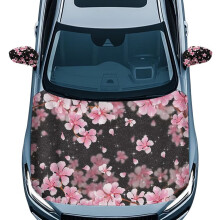 Pink Cherry Blossom Hood & Side Mirror Covers (3pcs), Elastic Fabric, Easy Install, Compatible with Cars