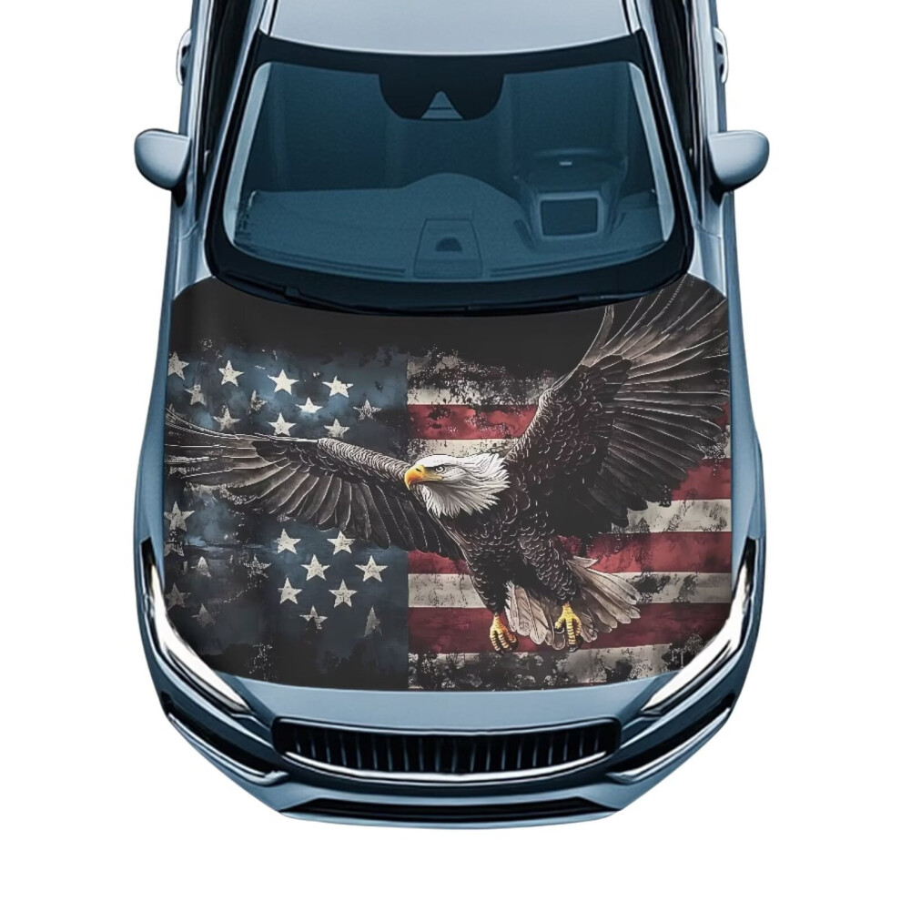 Bald Eagle American Flag Car Hood Cover For Sedans Suvs 9180435759313