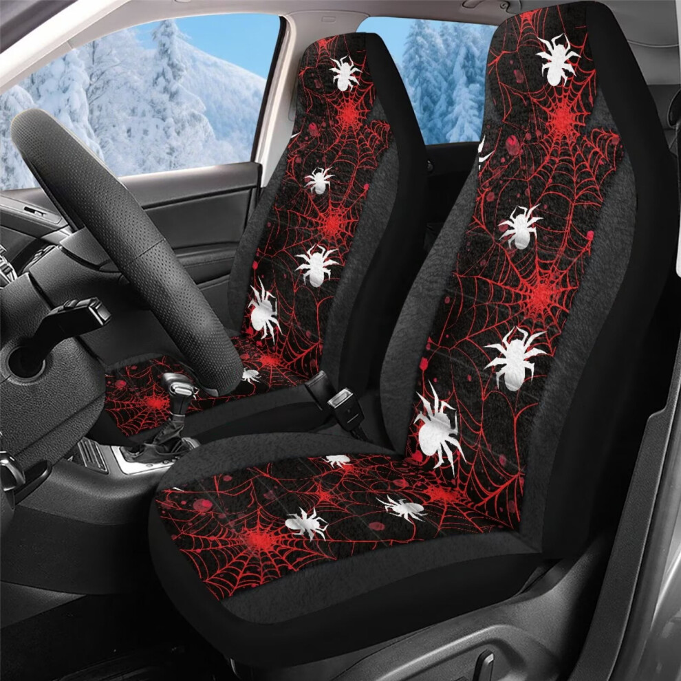 Soft Plush Highback Car Seat Covers, 2-Pack Cobweb Spider Design, Compatible With Most Suvs & Vehicles Red 9399596231266