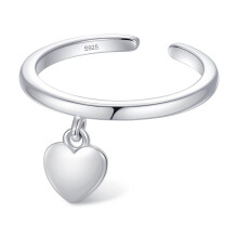 CHIC & ARTSY 925 Sterling Silver Open Toe Ring – Heart Design, Lightweight, Adjustable, Stackable, Barefoot Sandal Jewelry