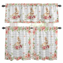 Easter Rabbit Kitchen Curtains and Valances Set Grey Plaid