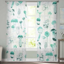 Sheer Curtains 72" Long, Vintage Turquoise Mushroom Light Filtering Voile Drapes (52"W x 72"L, 2 Panels), Rod Pocket, Compatible with Standard Rods