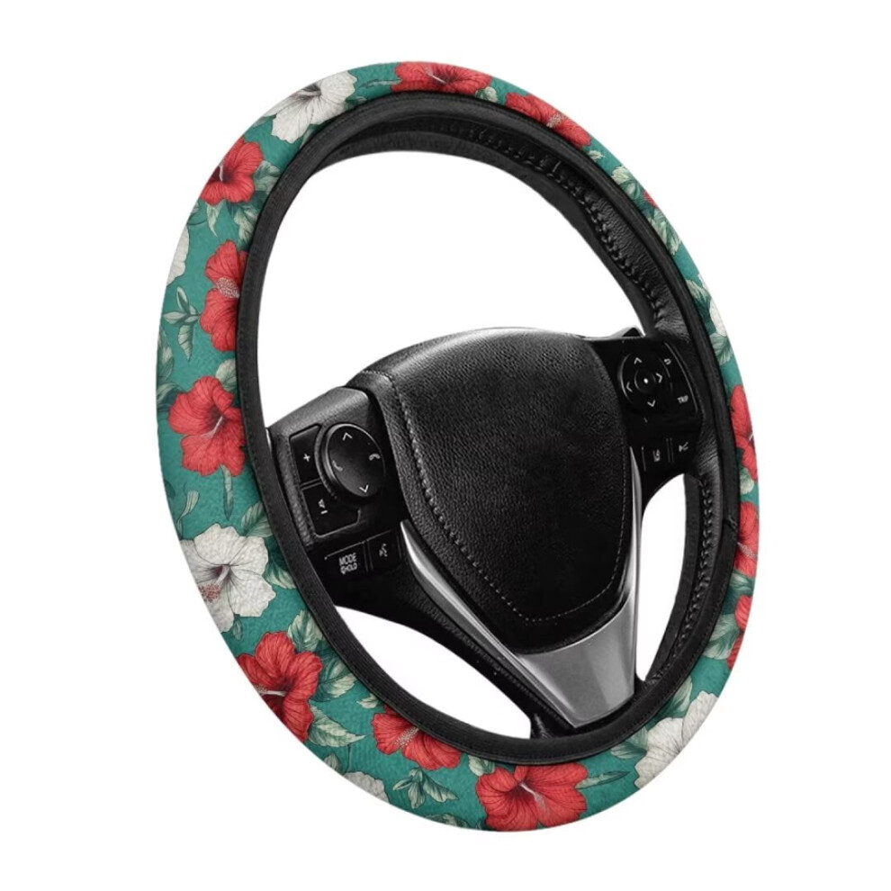 Hibiscus Print Warm Non-Slip Steering Wheel Cover For Winter Â Compatible With Most Vehicles, Gift For Sister 9399596720630