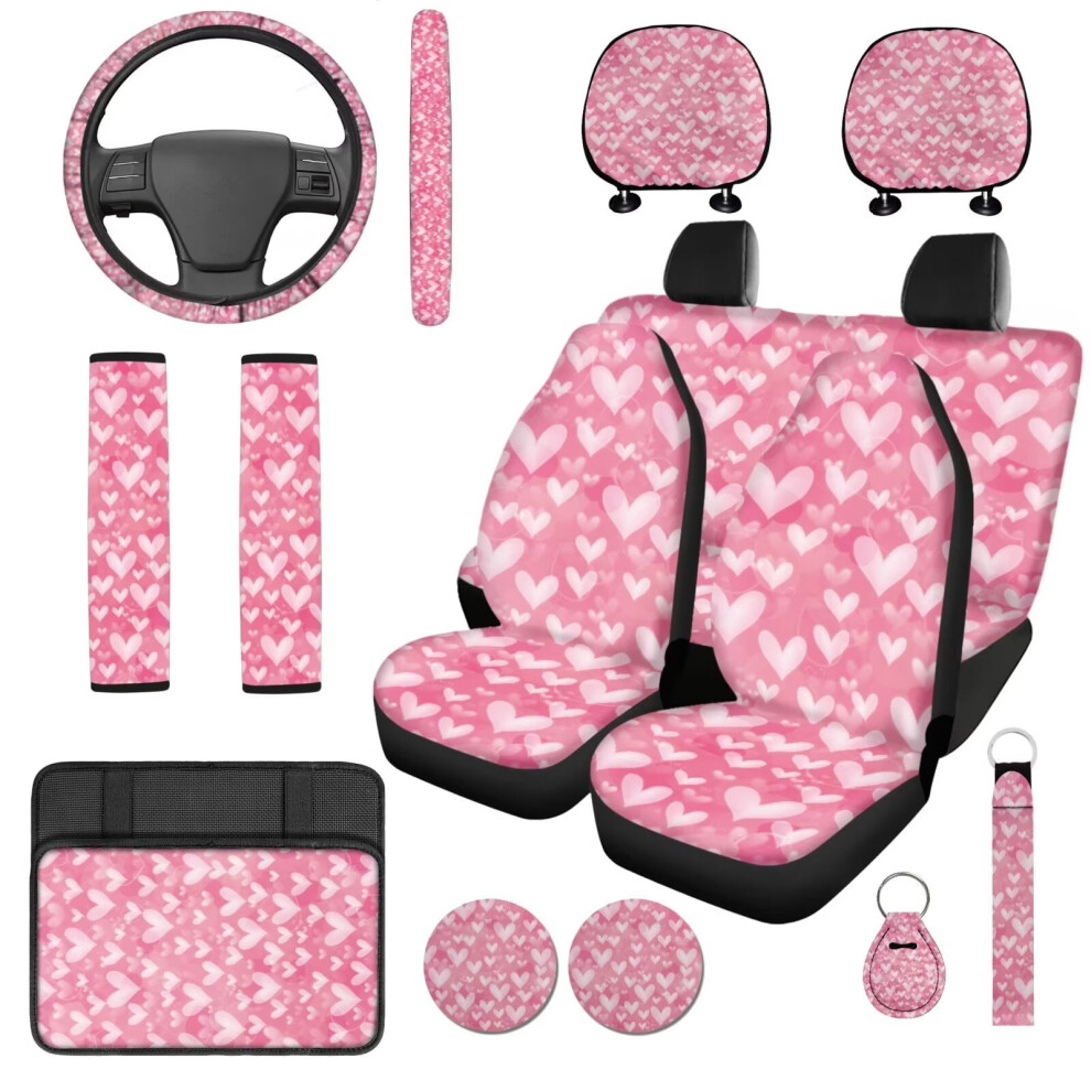 Heart Car Seat Cover Set 14-Piece Pink 9087558958701