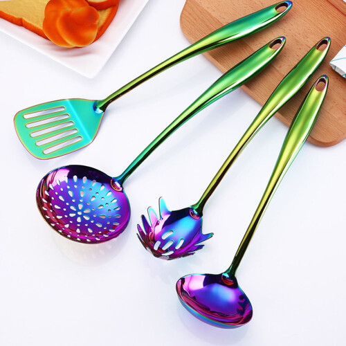 Stainless Steel Material Long Handle Colorful Practical Tableware for Home Kitchen Cooking Use