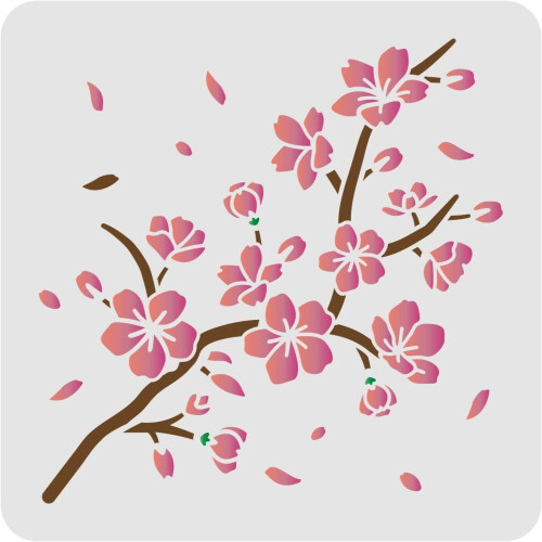 Molde de plástico para estêncil de flor de cerejeira, 30 x 30 cm (11,8 x 11,8 polegadas)