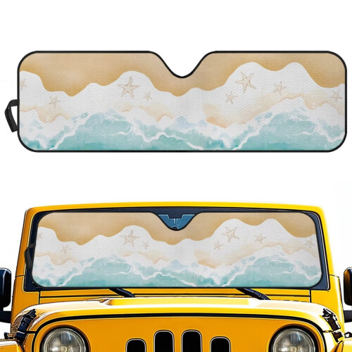 Beach Print Windshield Sun Shade for Jeep Wrangler JL JLU
