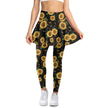 Sunflowers Splash Black Leggings with Skirt for Women High