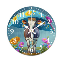 Ink Painting Cow Wall Clock – Retro Mute Battery-Powered Clock Compatible with Home, Living Room, Kitchen & Office Decor