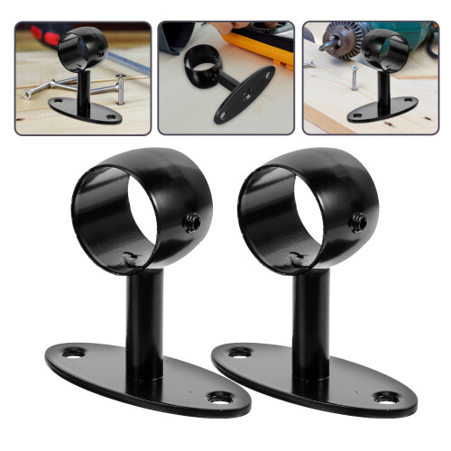 2Pcs Stair Railing Bracket Black Metal Handrail Holder Durable Rust Resistant for Indoor Use