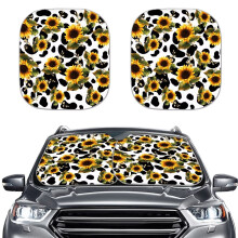 Cow Print Sunflower Car Sun Shade (2 pcs), Heat-Resistant Front Window Cover for Van, Sedan, SUV, Truck – Compatible with All Cars