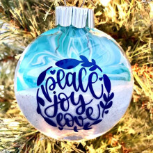 Christmas Beach Glass Ball Ornament, Sea Sand Art Decoration, Blue – Compatible with Christmas Trees