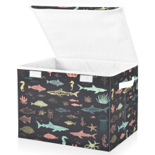 Large Fliplid Foldable Storage Bin Boxes Cubes Baskets with 2 Handles for Clothes Books 16.5x12.6x11.8 Inch Marine Life Pattern