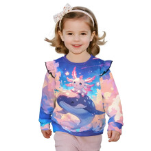 Cute Axolotl & Whale Sweatshirt for Girls – Casual Long Sleeve Crewneck, Oversized Kids Sweater for Daily Wear & School, Fall/Spring – Compatible
