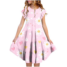 Floral Print Dress for Girls with Flutter Sleeves and