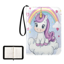Álbum de cromos coleccionables de 4 bolsillos, 50 hojas, diseño de unicornio y nube.